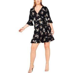 Soprano Womens Plus Size Floral Print Faux Wrap Dress Size 1X